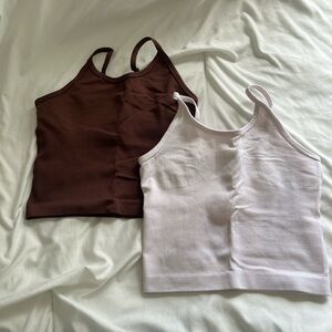Brown and White Ribbed Tank Tops